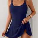 Eomenie One Piece Swimdress Swimsuits for Women Tummy Control Swim Dresses Skirt Bathing Suit (Blue, L)