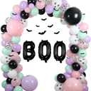 Halloween Balloon Arch Baby Showers Decorations, 18" 10" 5" Black Purple Pink Balloons with 3D Bat Stickers for Halloween Birthday Baby Shower Outdoor Indoor Decorations
