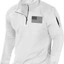 H HYFOL Men's USA Flag Graphic Pocket Pullover American Patriotic 1/4 Zip Stand Collar Long Sleeve Sweatshirts, White, Small