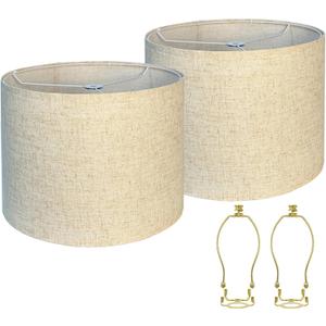 Lampshades Set of 2, Lamp Shades for Table Lamps Floor Lamps Rustic Brown Drum Lampshade- 11.6" Top x 12.6" Bottom x 9.5"High Natural Burlap (11.6X12.6X9.5 with holders)