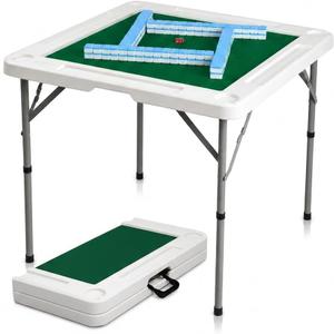 34.6" Folding Mahjong Table, Portable Game Table with Cup Holders | Foldable Design, Carry Handle, 4 Cup Holders, 4 Storage Slots, HDPE Tabletop, Steel Legs, Quiet Playing Mat, 34.6IN