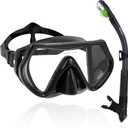 WACOOL Professional Snorkeling Snorkel Diving Scuba Package Set with Anti-Fog Coated Glass Purge Valve and Anti-Splash Silicon Mouth Piece for Men Women (Adults,Black)