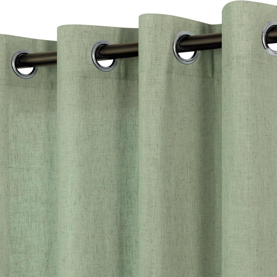 Light Sage Curtains 63 Inch Length for Bedroom Kitchen Living Room 2 Panels Set Grommet Eyelet Burlap Bohemian Light Filtering Semi Sheer Olive Sage Green Curtains for Kids Room Baby Boys 52x63 Long