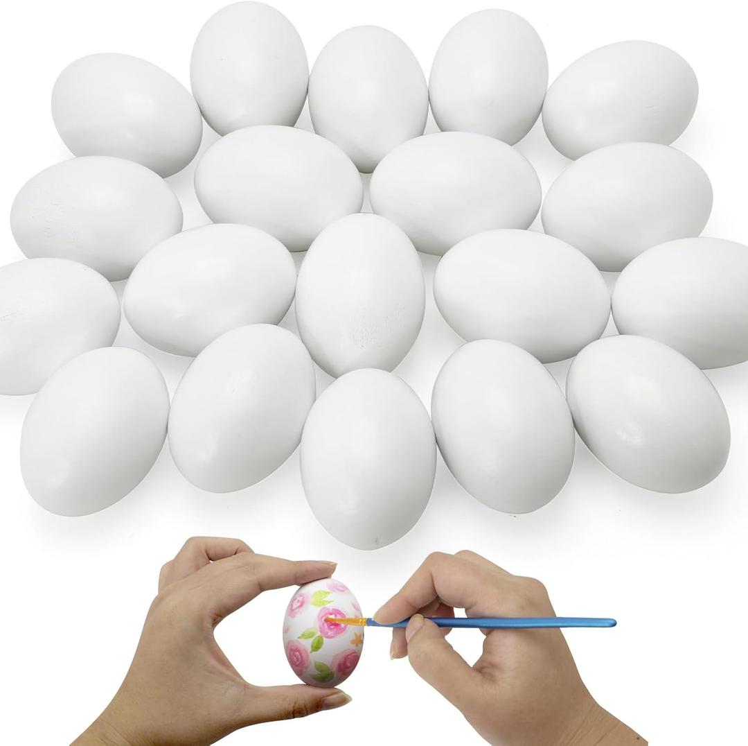 20 PCS White Wooden Eggs to Paint Fake Easter Eggs Dummy Faux Wooden Eggs for Crafts, Easter Decorations