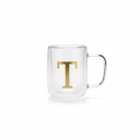 COLLECTIVE HOME - Double Walled Glass Coffee Mugs, Insulated Coffee Mug with Handle, Personalized Gifts for Women, Men, Christmas, 14 oz Monogram Cups (T)