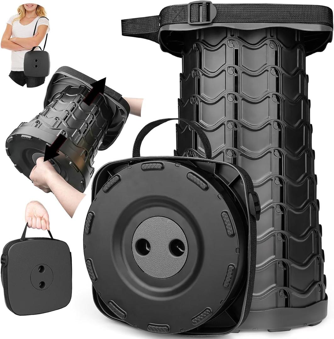 Fishboy Upgraded Collapsible Stool, 400lbs Max Weight, Lightweight But Sturdy, Portable Retractable Folding Telescoping Foldable Camping Stool for Adults Outdoor Fishing Hiking BBQ (1 Pack, Black)