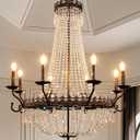 TOCHIC French Empire Crystal Chandelier, Rustic Chandelier Ceiling Light for Foyer Entryway High Ceiling, Vintage Antique Bronze Chandelier Light Fixture for Dining Living Room 36.4" W x 40.5" H
