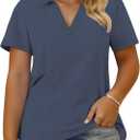 VISLILY Plus-Size-Summer-Tops for Women Collared V Neck Polo Shirts Flowy Tunics Trendy Short Sleeve Blouses XL