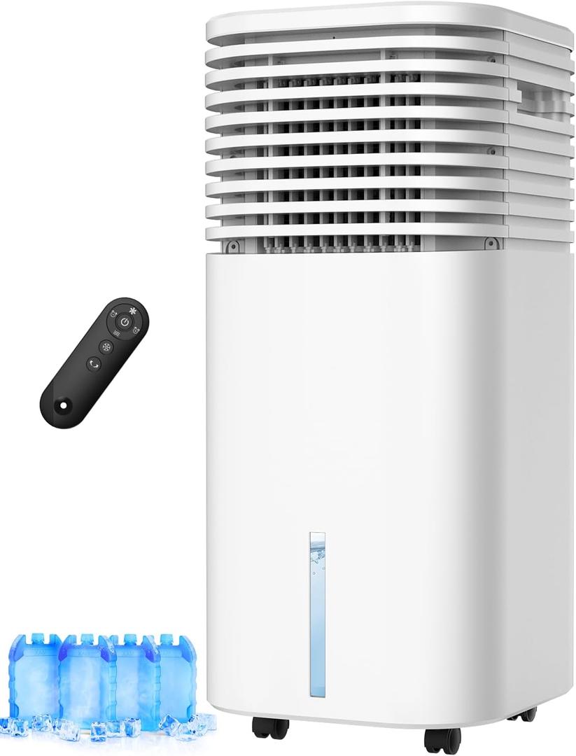 Portable Windowless Air Conditioner with 4 Modes&3 Speeds, 15H Timer, 2Gal Tank for 24H Cooling Swamp Cooler, 4Ice Packs, 1800CFM, 120Swing, Remote Evaporative Air Cooler for Indoor Bedrooms (Off-White)