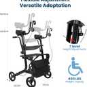 Sunderwell Upright Walker for Seniors & Adults with Seat 450 lb Capacity, Stand Up Walkers Foldable, 19.8 lbs Lightweight, Adjustable Arms, 7.9-Inch Wheels for All Terrain Rollator Walker (Black02)