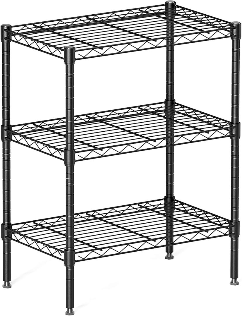 3 Tier Shelf Wire Shelving Adjustable Storage Rack for Kitchen Closet Laundry Bathroom Garage Organizers Metal Pantry Shelves Narrow Mesh Gaps 13.78" D x 23.62" W x 30" H Black
