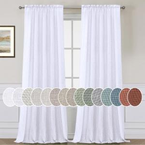 H.VERSAILTEX Linen Curtains Elegant Natural Linen Blended Curtains Energy Efficient Light Filtering/Rod Pocket Window Treatments Panels/Drapes for Livingroom (Set of 2, White, 52 inch W X 84 inch L)