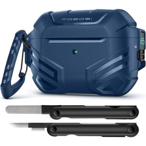 MOBOSI for AirPods Pro 2 Case Cover with Lock, Compatible with Airpod Pro Case 2nd/1st Gen with Cleaner Kit & Keychain, Military Grade Shockproof Protective Case for Men(2023/2022/2019), Blue