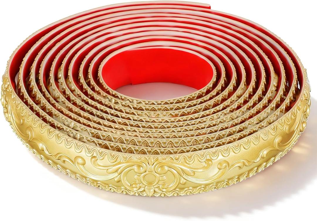 1.42 Inch x 16.4 Feet Champagne Gold Flexible Wall Trim, Self-Adhesive Peel and Stick Crown Molding Trim for Ceiling, Cabinet Border, Mirror Frame Trims Home Decor