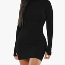 Mizoci Women's Sexy Bodycon Mini Club Dresses Basic Long Sleeve Turtleneck Dress M