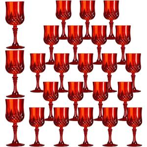 XKXKKE 24 Pcs Red Plastic Wine Glasses, Plastic Water Goblets for Parties, Stemmed Drinking Glasses for Wedding Reception, Grand Event Party Bar Supplies Reusable Drinking Cups