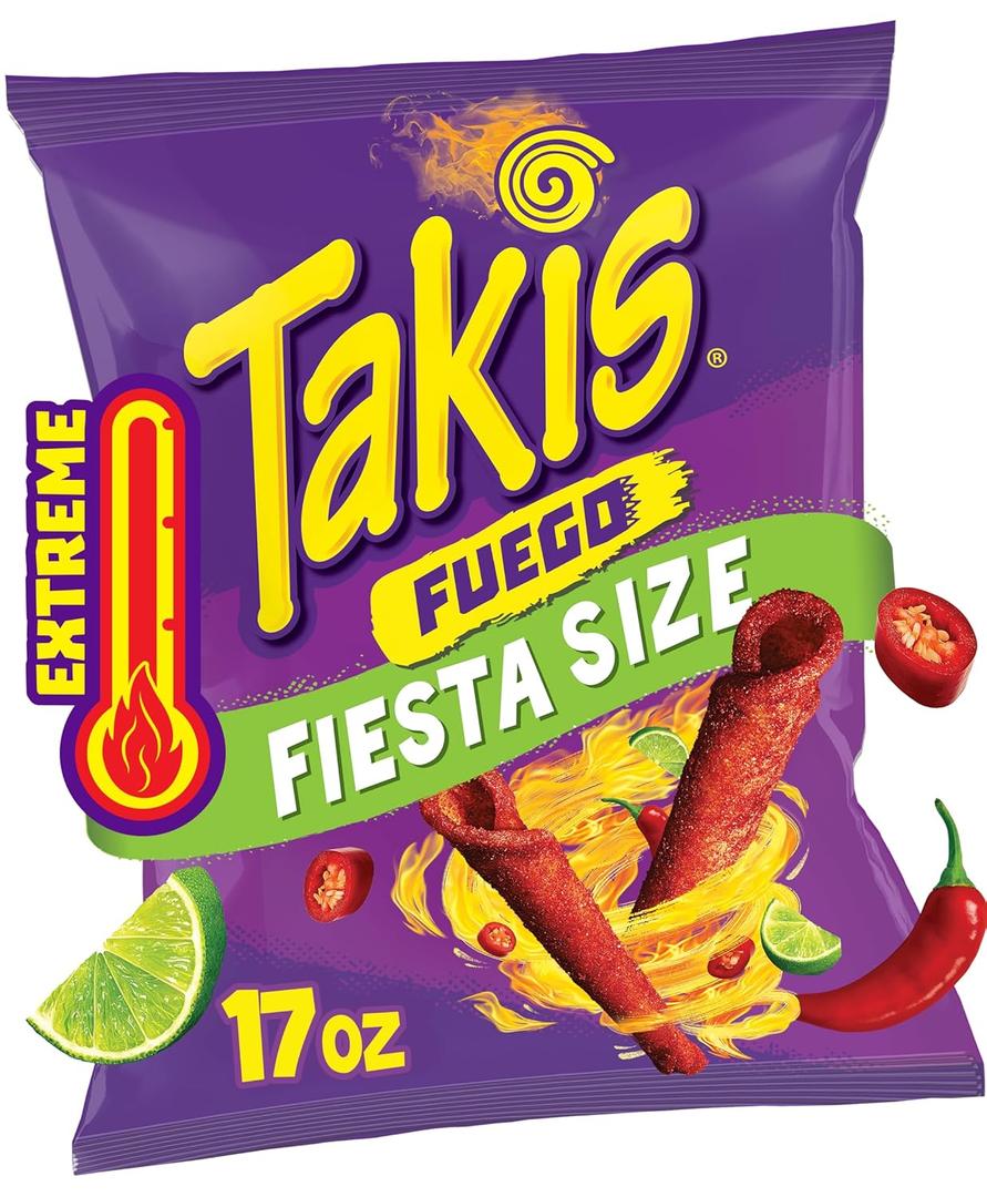 Takis Fuego Rolled Tortilla Chips, 17oz Bag
Extremely Spicy Hot Chili Pepper and Lime Flavor, Corn Snack Chips, Big Party Size for Sharing at Fiestas and Cook-Outs
