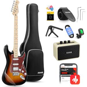 Donner Electric Guitar, DST-152S 39" Electric Guitar Kit HSS Pickup Coil Split, Guitar Starter Pack for Adult Beginners with Amp, Bag, Accessories, Sunburst