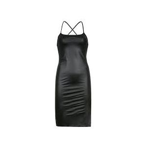 Women 's Sexy Suspender Mid-Length Dress Fashion Solid Color Leather Bandage Backless Skinny Split Dress, Large
