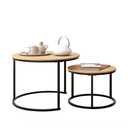 HOJINLINERO Round Coffee Table,Nesting Coffee Table Set of 2,Center Tables for Living Room,Office, Home Small Space,Stacking Side Tables,Sturdy and Easy Assembly,Wood Desktop,Black+Teak OAKDK,Large