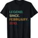 16 Years Old Legend Since February 2010 16th Birthday T-Shirt, L, Black