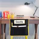 16 x 17 Inch Pocket Chart Seat Back Organizer Classroom Student Chair Pockets Organizer with Name Tags and Personalized Stickers for Keeping Student Book School Table Organized (24 Set)