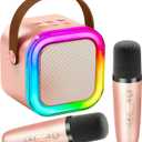 Mini Karaoke Machine KTV Machine for Kids Mini Karaoke Machine with 2 Wireless Microphones,Karaoke Machine for Kids High Sound Quality Kids Karaoke Machine with Easy Connectivity (Pink - 2 Mics)