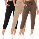3 Pack Sweatpants for Women-Womens Joggers with Pockets Athletic Leggings for Workout Yoga Running (Small, Capri-black,coca Moncha,light Khaki)