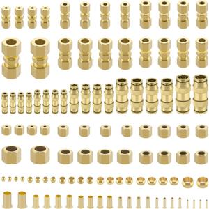 178 Pcs DOT Quick Push to Connect Fittings Straight Union & Brass Compression Tube Fittings 1/8" 5/32"1/4"5/16"3/8" 1/2" Air Line Fittings Push Lock Air Hose Fittings with Compression Union