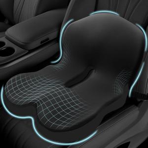 Memory Foam Seat Cushion for Sciatica & Back Pain Relief - Ergonomic Chair Pad with Adjustable Strap & Supportive Comfort Cover, Non-Slip for Car, Truck, Office Chair -Black