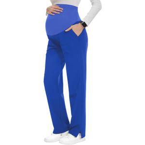 POSHGLAM Women's Maternity Scrubs Pant 6-Pocket Stretchy Comfy Workwear Casual Pregnancy Pants, S-XXL (Large, B04 New Royal Blue)
