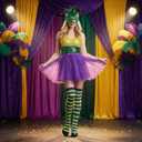 Striped Thigh High Socks, Halloween Witch Stockings Costume Accessories for Women, Over Knee High Socks Leg Warmers (Yellow/Green/Purple)