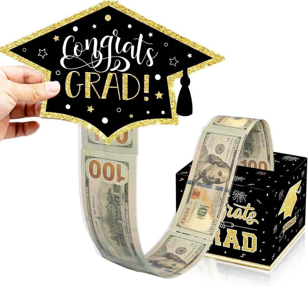 2025 Graduation Gifts, Class of 2025 Money Gift Box, Funny Surprise Cash Gift Idea Kit for Boys Girls College High School Congrats Grad Black Gold