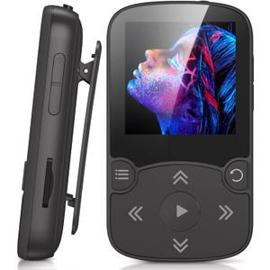 AGPTEK 64GB MP3 Player with Clip, A65 Bluetooth 5.3 Lossless Sound with FM Radio, Voice Recorder for Sport Running, Supports up to 128GB TF Card, Black