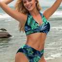 Sopliagon Women's Bikini Sets Twist Front Two Piece Swimsuit Halter Bathing Suit (Blue, L)