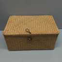 Wicker Storage Basket with Lid, Natural Seagrass Woven Shelf Basket for Storage, Rectangular Decorative Storage Bins Boxes Home Organizer Decor (Natural, Medium)