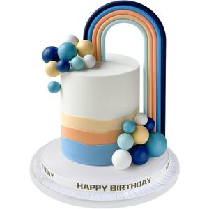 Rainbow Cake Topper with Colorful Balls Cake Decorations for Rainbow Theme Baby Shower Girls Boys Birthday Wedding Party Decorations (Blue)
