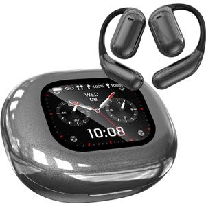 Real-Time AI Translation Earbuds, Open-Ear Audifonos Traductores Ingls Espaol Two-Way Translator Headphones, Bluetooth Wireless Earhooks for Business, Travel, Learning, Meetings (Grey)