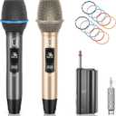 U60 Wireless Microphones, Dual UHF Microphone System with Rechargeable Receiver, Metal Karaoke Microphone for Singing, Wedding, DJ, Party, Speech, Church, Class, 200ft