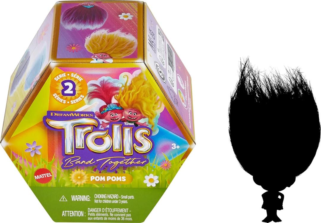 Mattel DreamWorks Trolls Band Together Rainbow Pom Poms Keychains with Surprise Mini Doll, Rainbow Series 1, Flip to Reveal 2 Pack