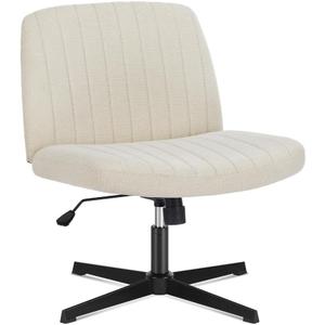 DUMOS Criss Cross Chair Legged Office Wide Comfy Desk Seat, No Wheels Armless Computer Task Seating, Swivel Vanity Home Height Adjustable (Beige)