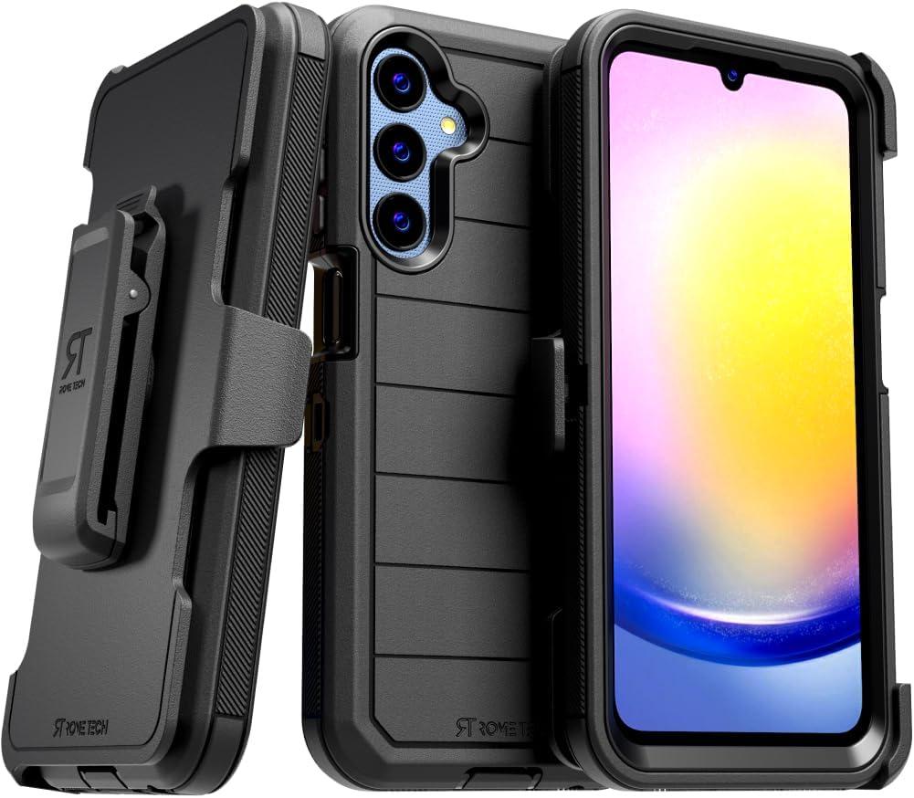For Samsung Galaxy A25 5G (2023) Case With Belt Clip Holster & Kickstand, Screenless Protective Dual-Layer Shockproof Phone Case for Samsung Galaxy A25 5G - Black