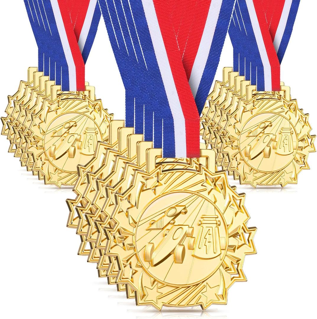 Cunno 15 Pcs Race Car Derby Medals Gifts, Race Car Derby Medals with Neck Ribbons, Metal Trophy Award, Winner Award Prize Gift for Tournaments Match Sports Competition Teams Adult