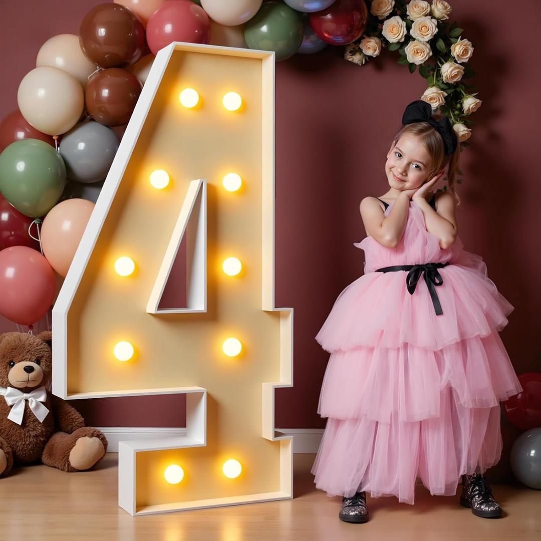 imprsv 4FT Marquee Numbers, Light Up Numbers 4 for 40th Birthday Decorations, Marquee Light up Letters Anniversary Party Decor, Pre-Cut Foam Board Kit