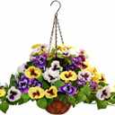 Geegoods Fully Assembled Artificial Pansy Hanging Basket - Waterproof & UV Resistant Realistic Outdoor Fake Flowers, Ready to Hang Decor for Porch, Patio, Balcony, 1 Pack