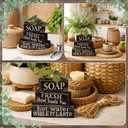 Lineshading 4 Pcs Bathroom Shelf Decor Sign Farmhouse Bathroom Decor and Accessories Rustic Eucalyptus Leaves Block Sign Soap Fresh Hand Towel Free Table Centerpiece for Home Toilet Hotel Campsite