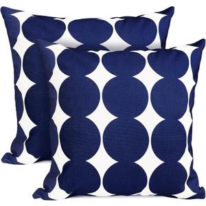 RYSMIYOU Decorative Throw Pillow Covers Set of 2 Blue Fashion Polka dot Pillow Covers 18x18 Inch Throw Pillow Cover Linen Pillowcase Farmhouse Outdoor Pillow Covers for Couch Sofa Living Room