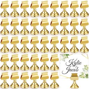 Kathfly 48 Pcs Wedding Table Number Holders 1.7 Inch Gold Metal Mini Place Card Holders Bulk Harp-clip Table Sign Stands Card Holder Display Picture Memo Notes Menu for Restaurants Birthday Decor