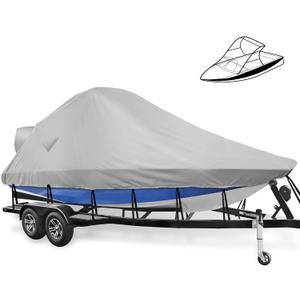 Wake Tower Boat Cover,900D Marine Heavy Duty Waterproof Boat Cover,Wakeboard Tower Boat Cover,Fits Fits V Hull Runabout Ski-Boats, 21-23ft, Gray