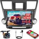 DSP [4+64G] Android 15 Car Stereo for Toyota Highlander 2008-2014 with Wireless Carplay Android Auto, Hikity 10'' Touchscreen Radio Bluetooth Mirror Link GPS WiFi SWC AI/FM/RDS/32EQ Backup Cam+Mic